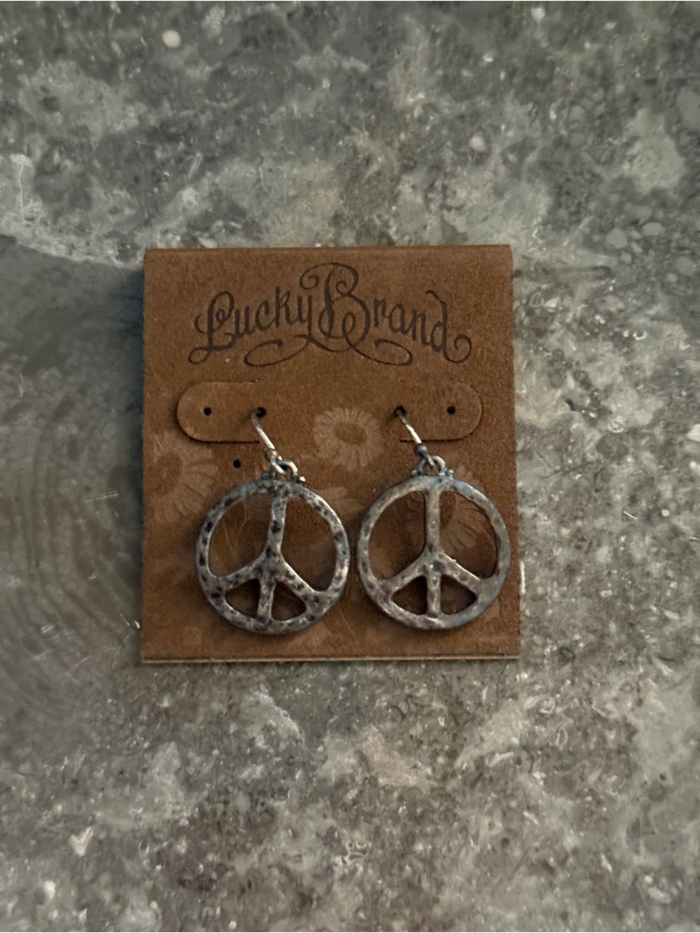 Lucky Brand Silver-Tone Peace Sign Drop Earrings